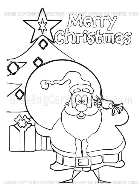 merry christmas coloring card santa  christmas tree greeting
