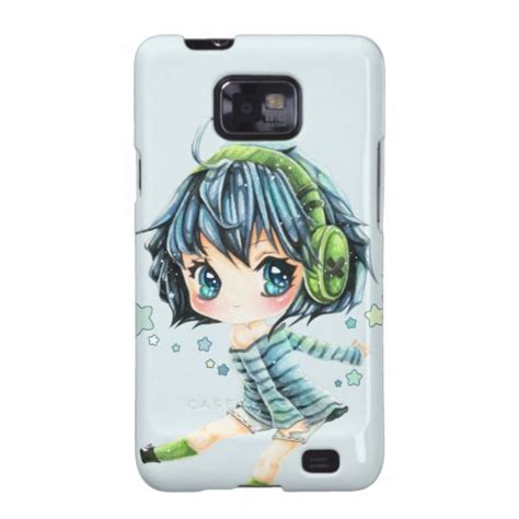 Cute Anime Girl With Green Headphone Galaxy Sii Cover Zazzle