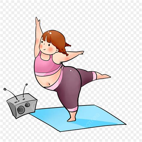 Fat Girl Doing Yoga Cartoon Cute Element Pattern Yoga Fitness Dance Png