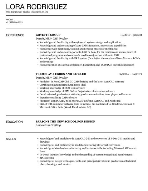 autocad drafter resume