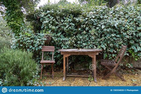 wooden furniture   garden stock photo image