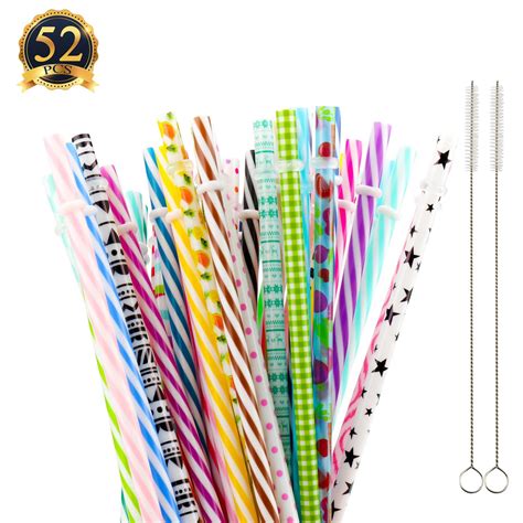 50 pack reusable straws bpa free 9 colorful hard plastic stripe