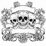 Skulls Skull Roses Drawing Three Banners Pile Rose Drawings Vector Bones Scrolls Stock Coloring Pages Tattoos Tattoo Designs Scroll Thye sketch template