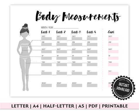printable body measurements chart weight loss