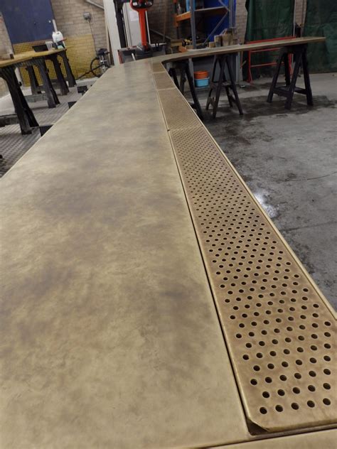 92 long aged brass bar top with integrated drip tray fandb bar basement bar designs