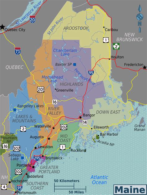 large regions map  maine state maine state large regions map