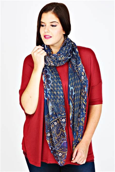 navy and yellow floral paisley print scarf