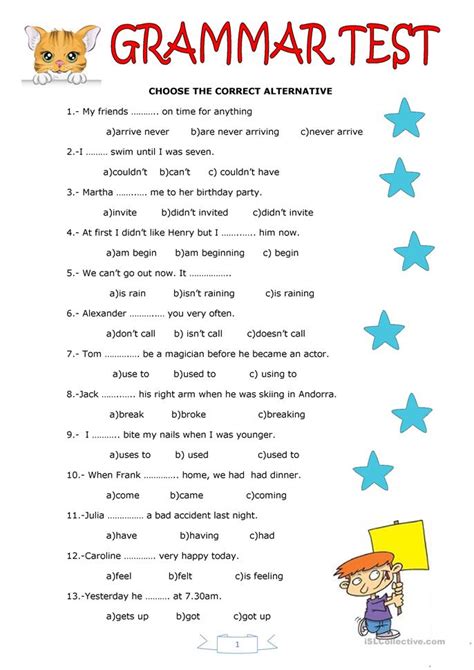 grammar test worksheet free esl printable worksheets