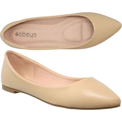 Womens Ballet Flats Pointed Toe Slip On Cushioned Closed Toe Shoes Nude