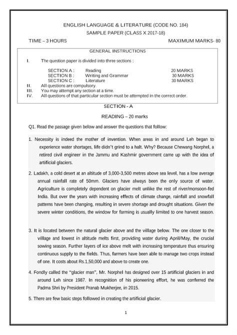 cbse sample question papers  class  english language literature