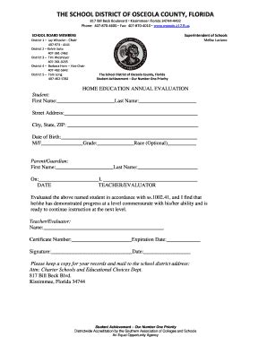 osceola county homeschool evaluation form fill  sign printable