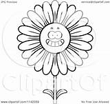 Flower Smiling Character Happy Daisy Coloring Clipart Cartoon Cory Thoman Outlined Vector 2021 sketch template