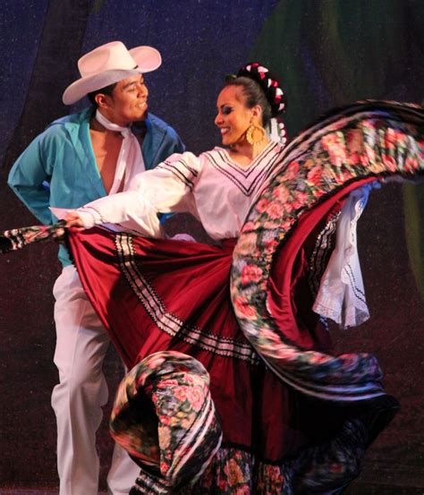 A Man And Woman In Traditional Mexican Garb Dancing