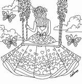 Coloring Pages Girl Girls Swing Sitting Adult Sheets Heart Color Kids Printable Cute Board Swings Para Painting Visit Embroidery Choose sketch template