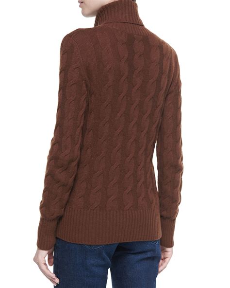Lyst Loro Piana Cashmere Cable Knit Turtleneck Sweater In Brown