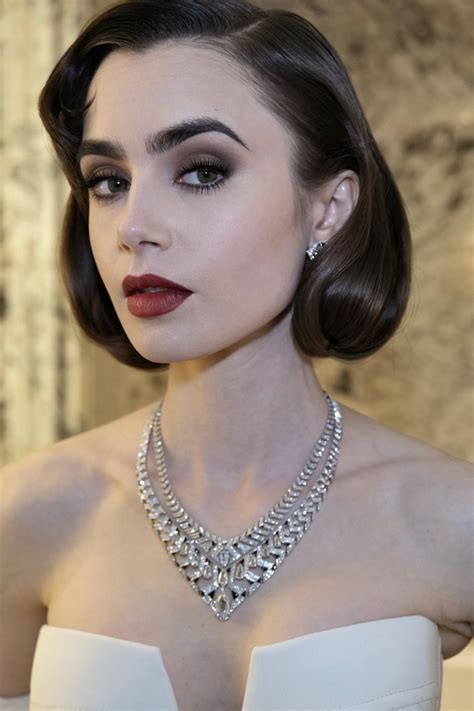 lily collins paired  chic bob   hollywood glam   met gala