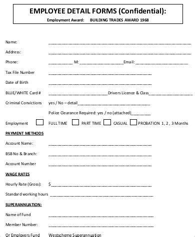 sample employee details forms  ms word