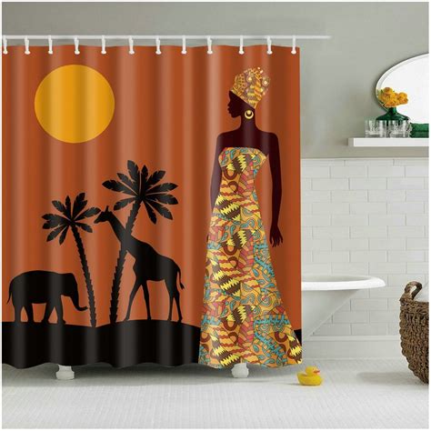 Charmhome Bathroom Shower Curtain Sunset African Woman