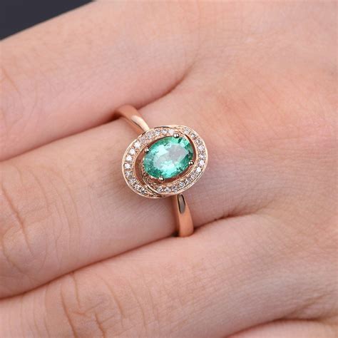 emerald engagement ring 18k rose gold diamond wedding band