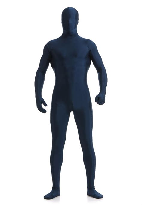 nave blue zentai suit men hood lycra full zentai bodysuits  mask zip zentai supersuit
