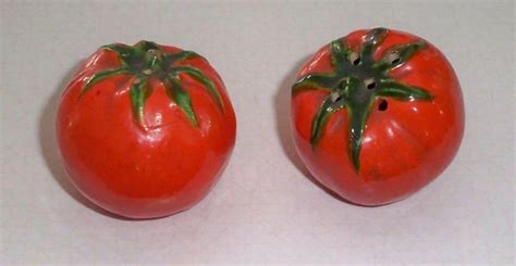 set of 3 vintage miniature fruit vegetable ceramic salt and pepper