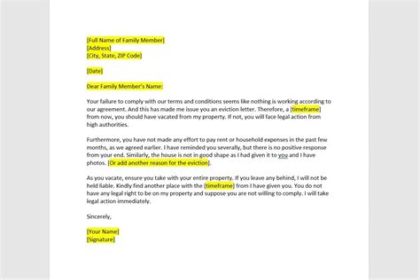 family eviction notice letter template eviction notice letter eviction