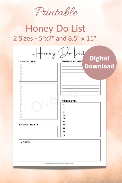 printable honey  list digital  printable   list