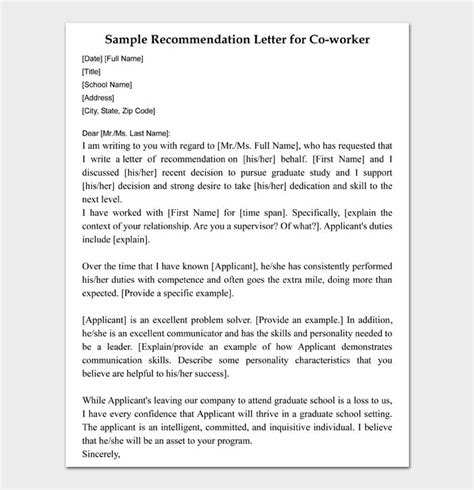 letter  recommendation  coworker template  examples