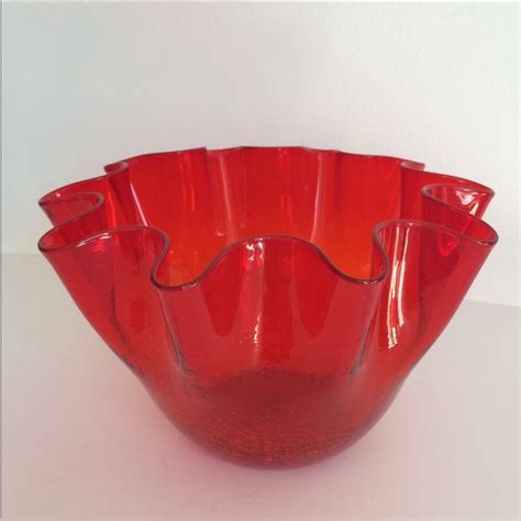 vintage red blenko crackle glass vase chairish