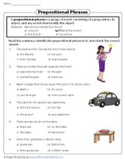 prepositional phrases worksheet  combining  terms worksheet