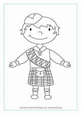 Coloring Scottish Pages Scotland Colouring Plaid Boy Kids Flag Kilt Terrier Girl Standing Map Printable St Haggis Burns Getcolorings Drawing sketch template