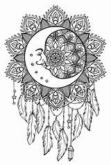 Coloring Pages Dream Moon Native American Indian Dreamcatcher Mandalas Adult Para Mandala Adults Catcher Hand Atrapasueños Colorear Imprimir Talisman Drawn sketch template