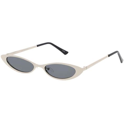 sunglassla 90 s small slim cat eye sunglasses flat metal oval lens