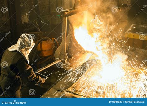 worker controlling metal melting  furnaces workers operates   metallurgical plant