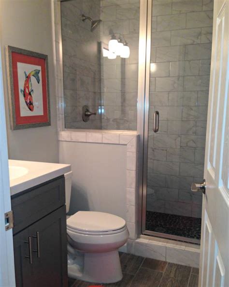 After Transitional Bathroom With Ceramic Tile And Stand