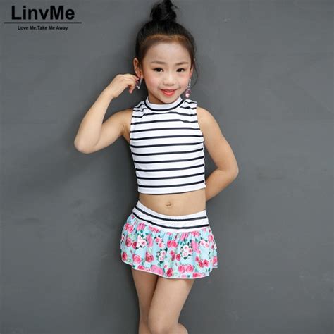 linvme 2018 girls striped swimsuit teens two piece