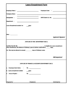 leave encashment form   fill  sign printable template