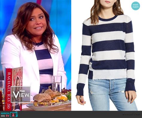 Wornontv Rachael Ray’s White Blazer And Striped Sweater On The View