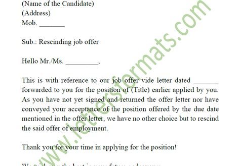 rescinding job offer  unresponsive candidate sample letter