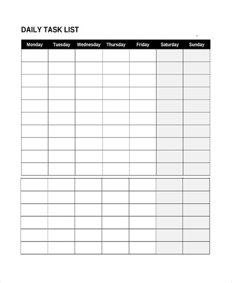 sample daily task templates
