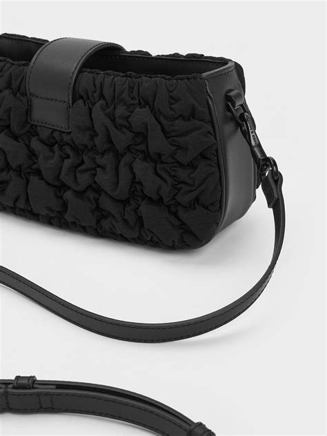 black ruched nylon chain handle bag charles keith bh