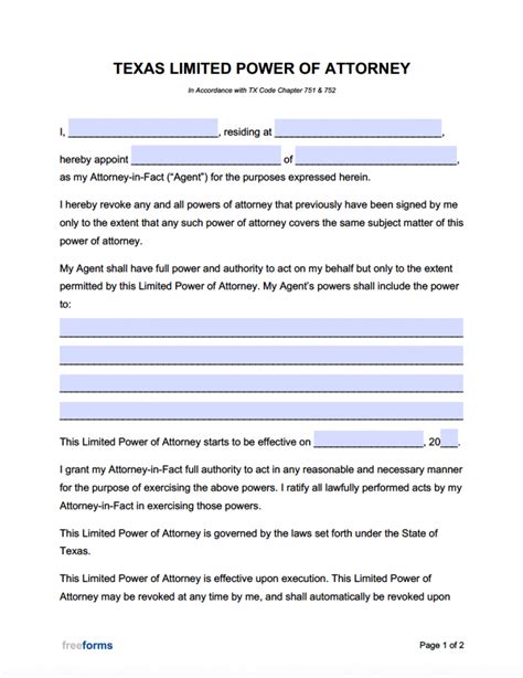 texas limited special power  attorney form  word