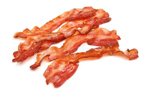 cooked bacon strips isolated  white stock image image  closeup