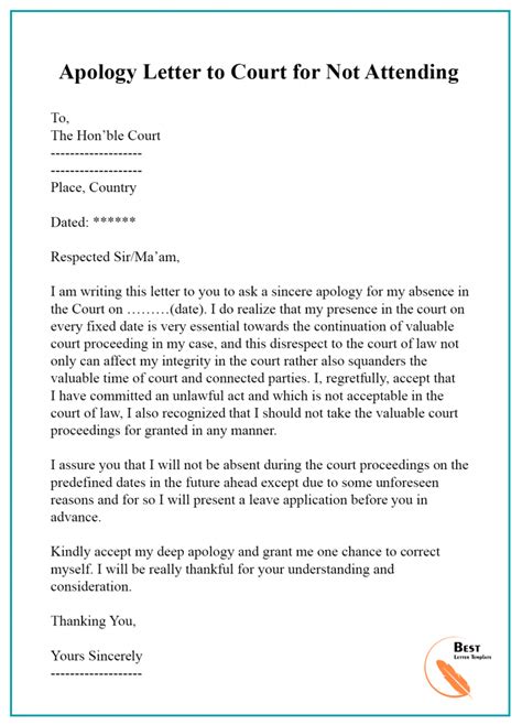 apology letter template  court format sample   regard