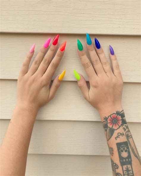 pride lgbtq nails rainbow stiletto summer acrylic nails pretty