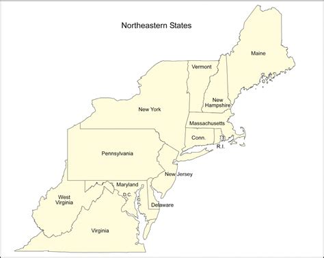 northeast region states  capitals map printable map