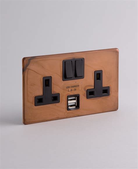 copper double plug socket usb  black  white inserts