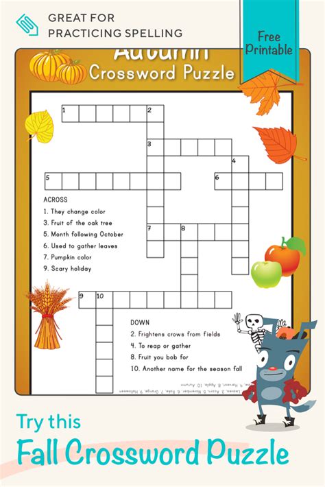 colorful fall crossword puzzle   fun   practice spelling