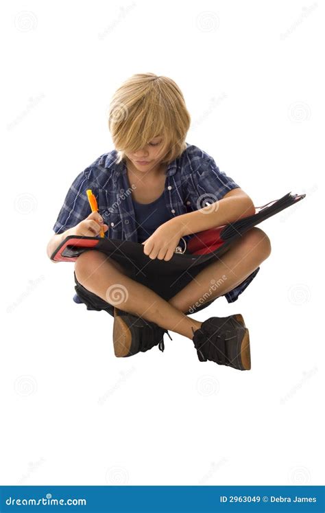 young boy  homework stock image image  isolated