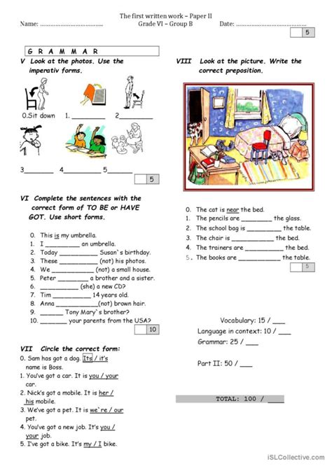 worksheet grade vi english esl worksheets